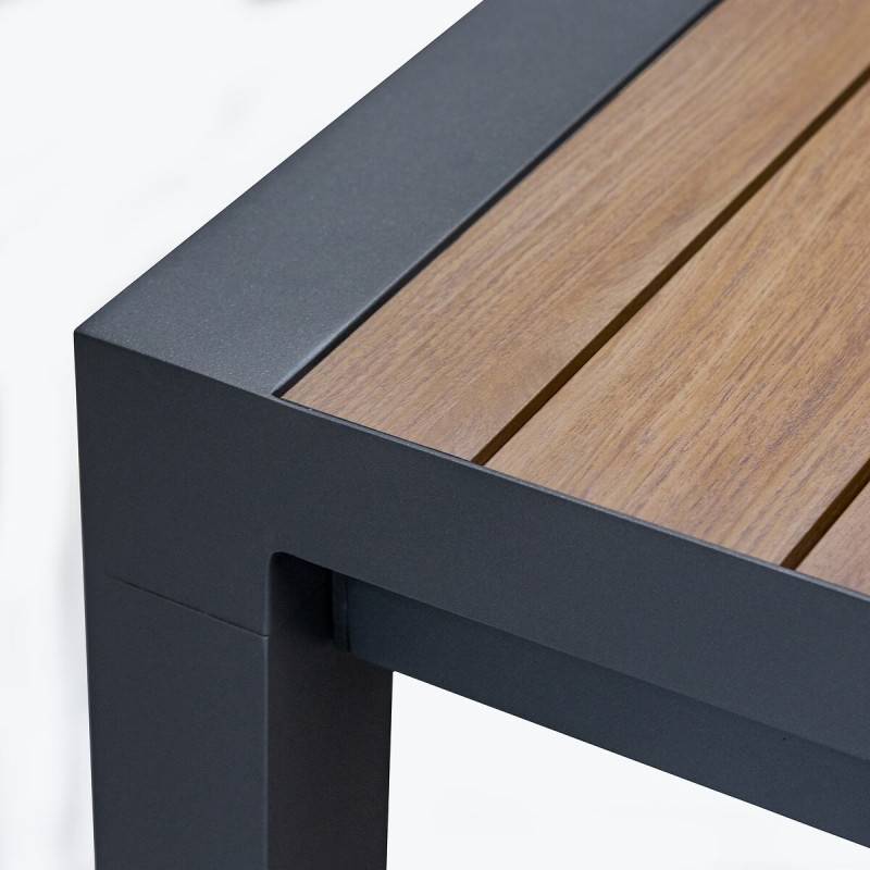 Hesperide - Table de jardin extensible carrée "Évasion" effet bois honey & argile 10 places lates en aluminium - Hespéride - Image 6