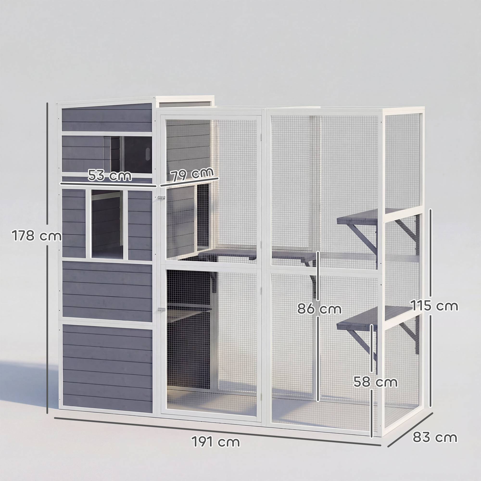 ComfortXL - Enclos pour chat extérieur bois gris avec 3 plateformes et toit résistant pour 3 à 4 chats jusqu’à 10 kg - Image 3