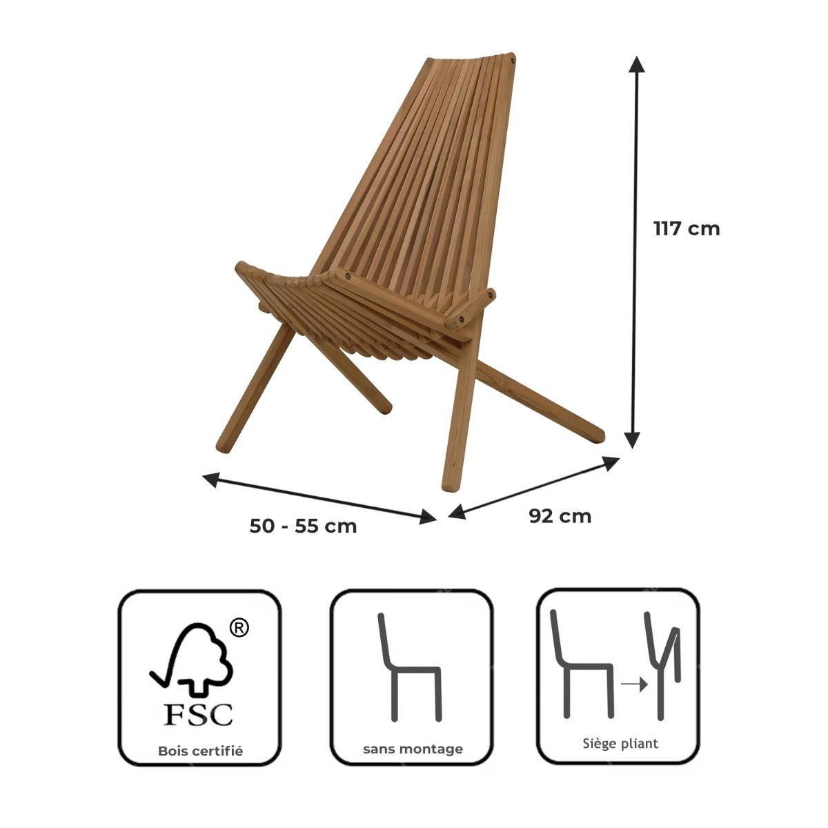 Teck'Attitude - Chaises longues pliables en teck massif Santiago (lot de 2) - TECK'Attitude - Image 9