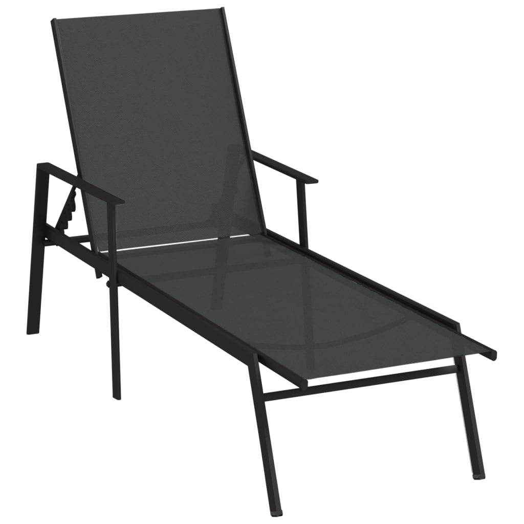 Helloshop26 - Transat chaise longue bain de soleil lit de jardin terrasse meuble d'extérieur acier et tissu textilène noir - Imagen 1