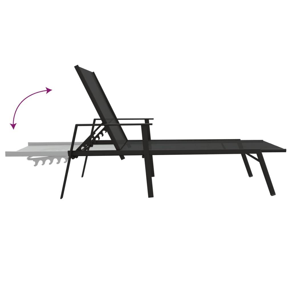 Helloshop26 - Transat chaise longue bain de soleil lit de jardin terrasse meuble d'extérieur acier et tissu textilène noir - Imagen 4