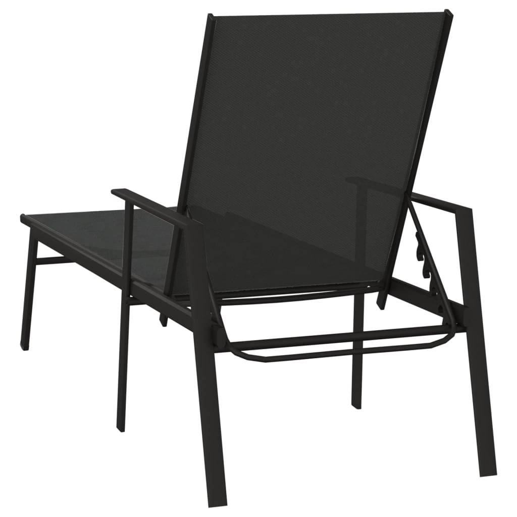 Helloshop26 - Transat chaise longue bain de soleil lit de jardin terrasse meuble d'extérieur acier et tissu textilène noir - Imagen 3