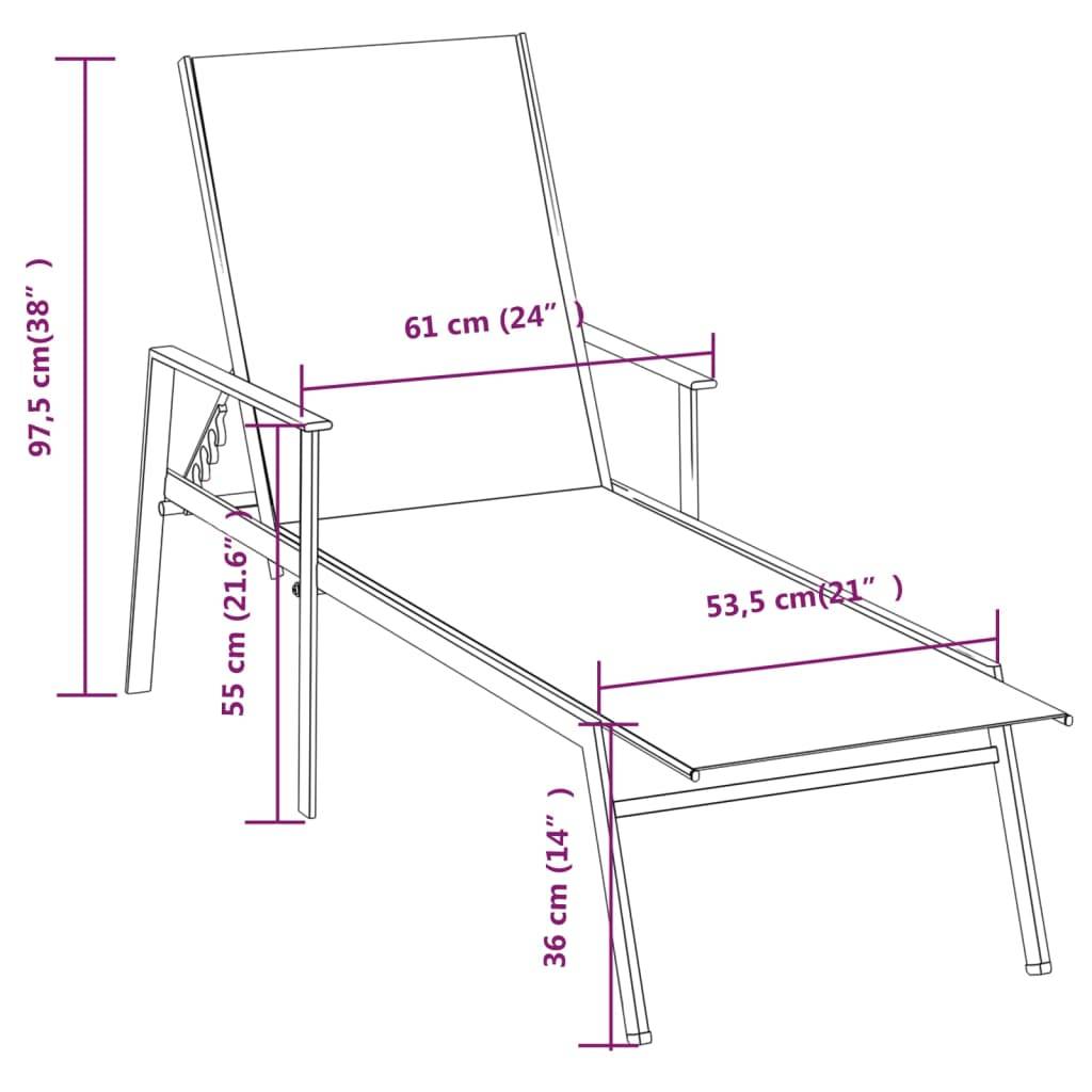 Helloshop26 - Transat chaise longue bain de soleil lit de jardin terrasse meuble d'extérieur acier et tissu textilène noir - Imagen 5