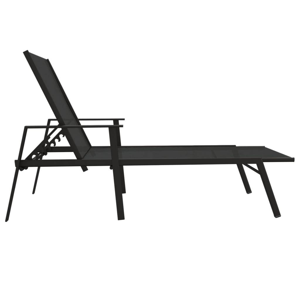 Helloshop26 - Transat chaise longue bain de soleil lit de jardin terrasse meuble d'extérieur acier et tissu textilène noir - Imagen 2
