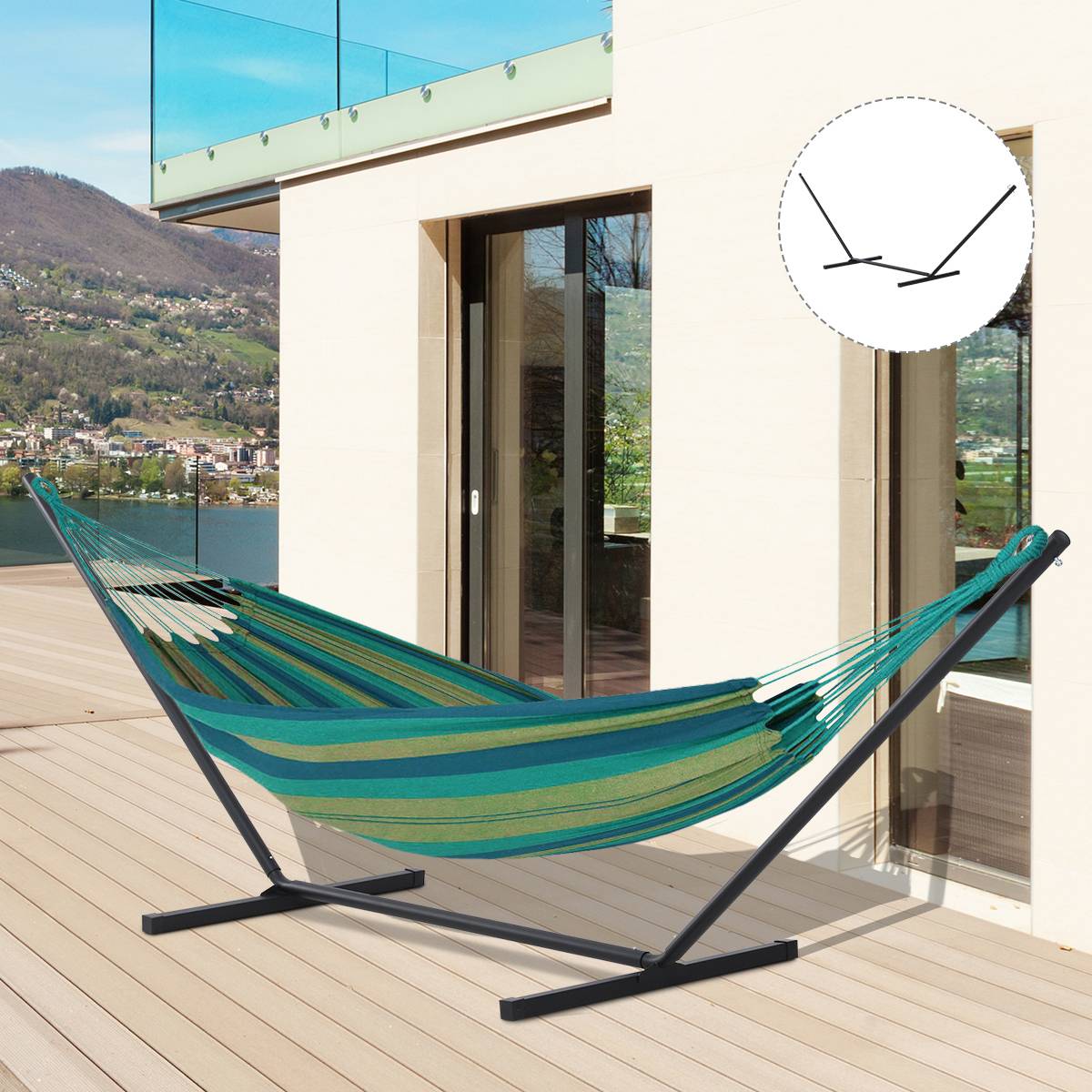 Support hamac métal pour jardin extérieur accueil 360cm 360x92x112cm noir - ComfortXL Outdoor Living - Image 9