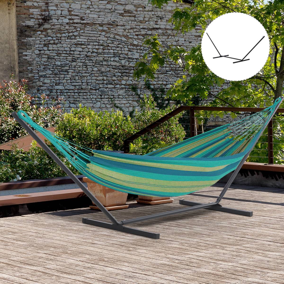 Support hamac métal pour jardin extérieur accueil 360cm 360x92x112cm noir - ComfortXL Outdoor Living - Image 10
