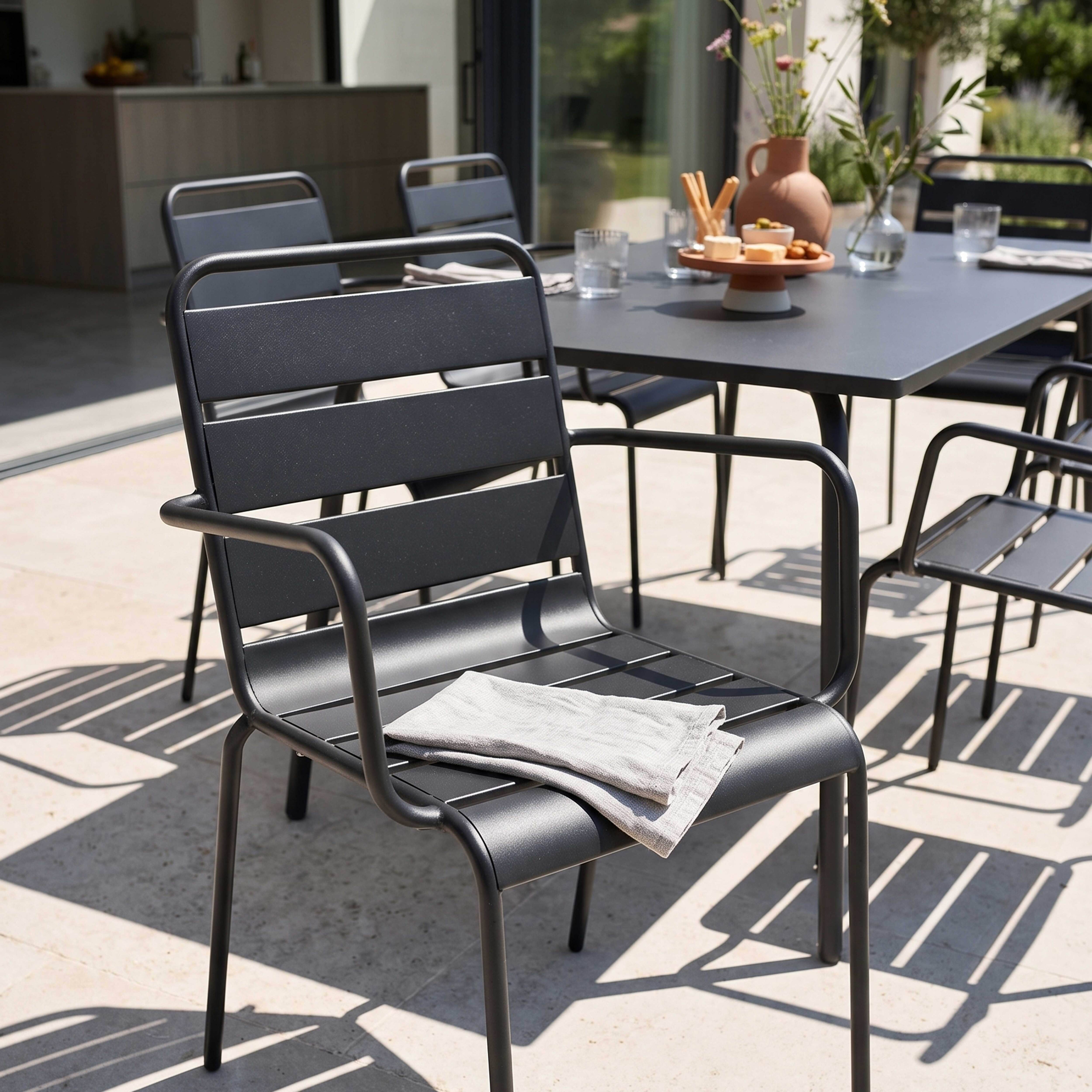 Oviala - Ensemble table de jardin et 6 fauteuils en métal gris Palavas - Oviala - Imagen 4