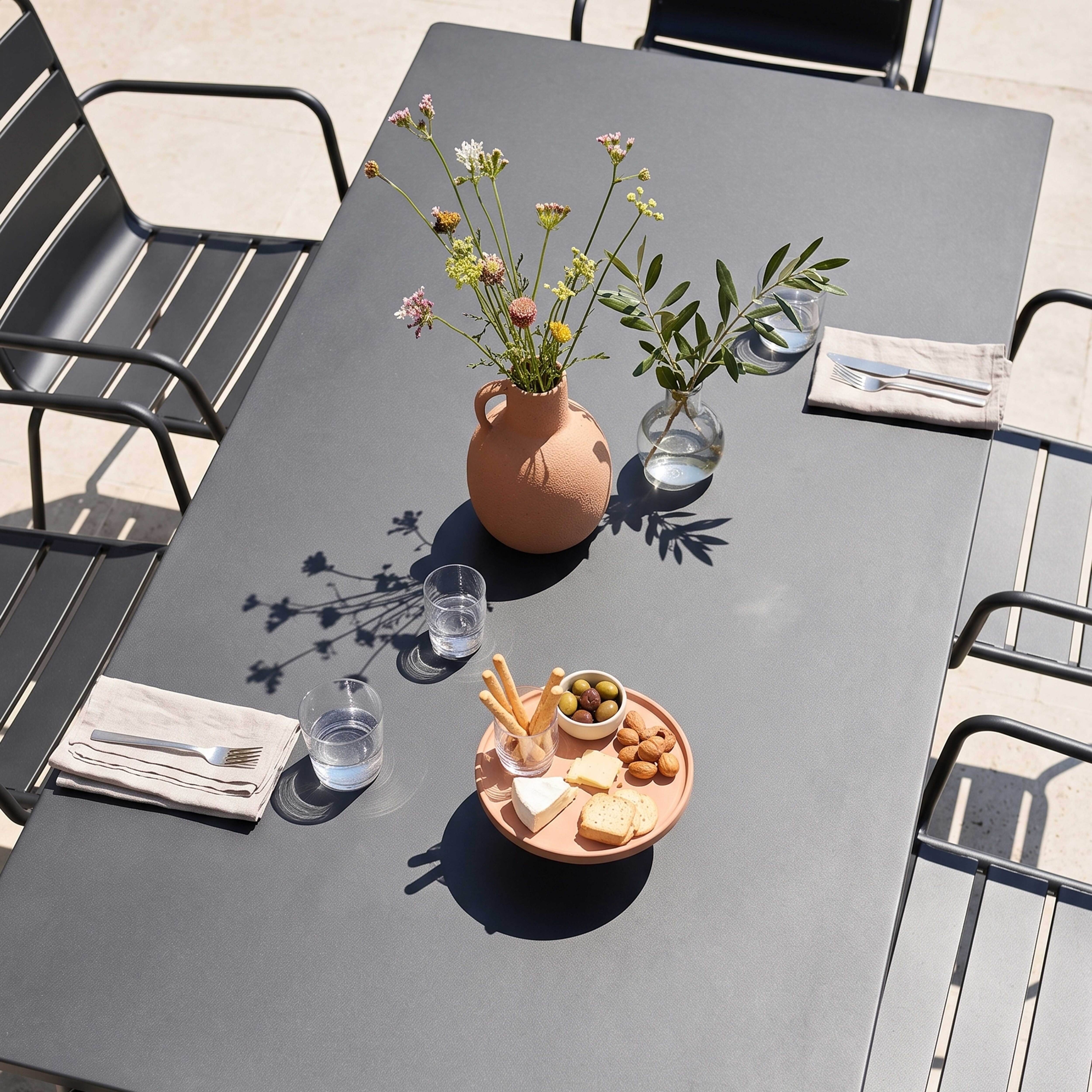 Oviala - Ensemble table de jardin et 6 fauteuils en métal gris Palavas - Oviala - Imagen 3