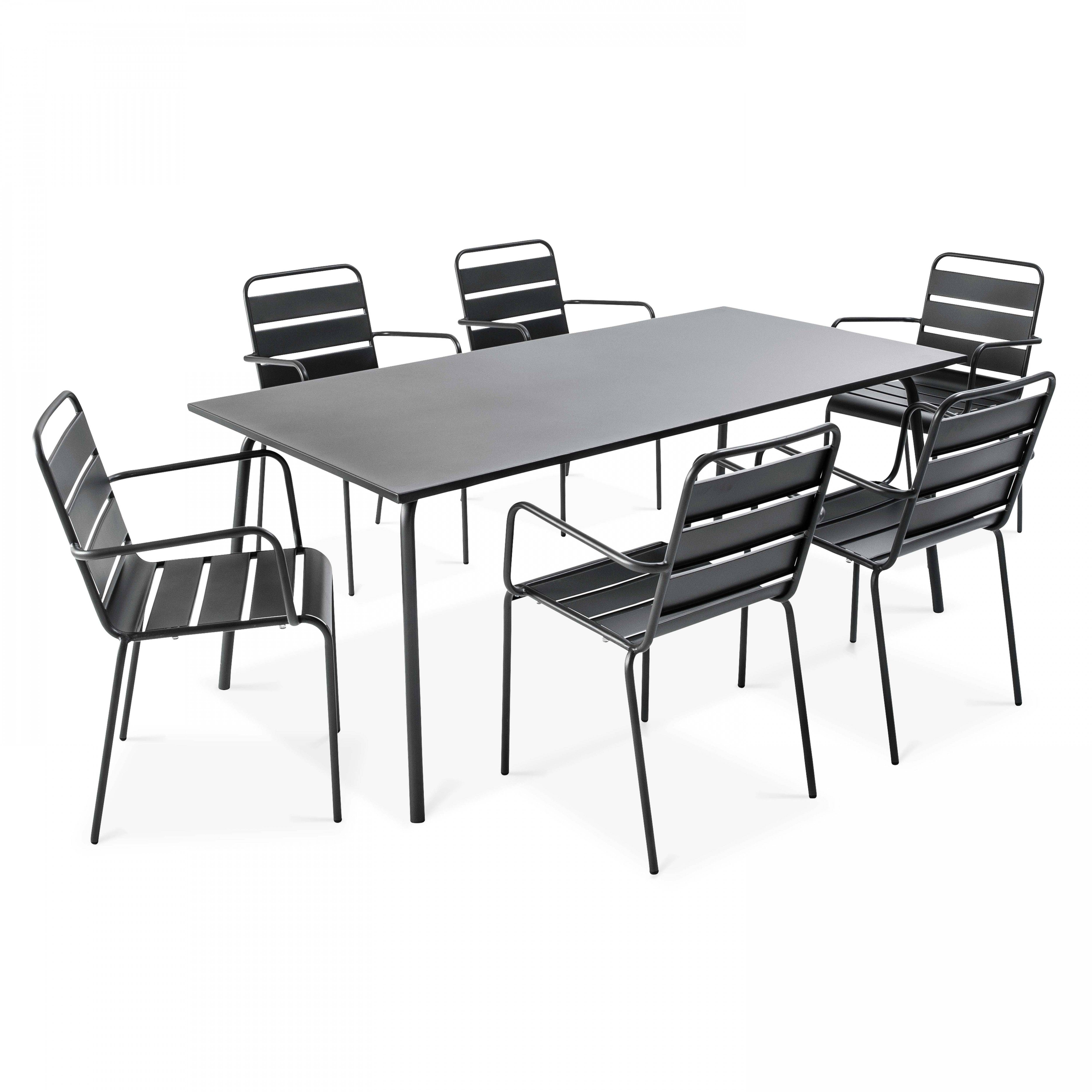 Oviala - Ensemble table de jardin et 6 fauteuils en métal gris Palavas - Oviala - Imagen 1