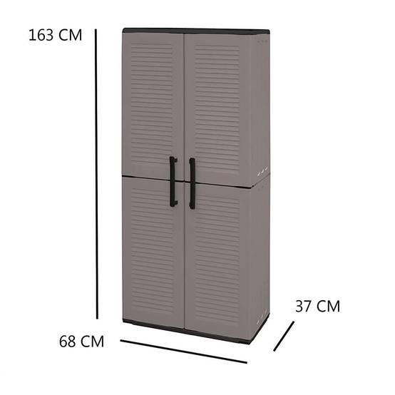 Dmora - Armoire d'extérieur Dambrosin, Meubles de balcon, Armoire polyvalente avec étagères, 68x37h163 cm, Gris et Noir, Finition rayée - Dmora - Image 3