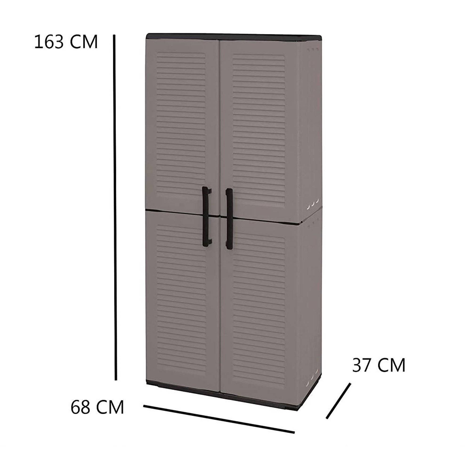 Dmora - Armoire d'extérieur Dambrosin, Meubles de balcon, Armoire polyvalente avec étagères, 68x37h163 cm, Gris et Noir, Finition rayée - Dmora - Image 3