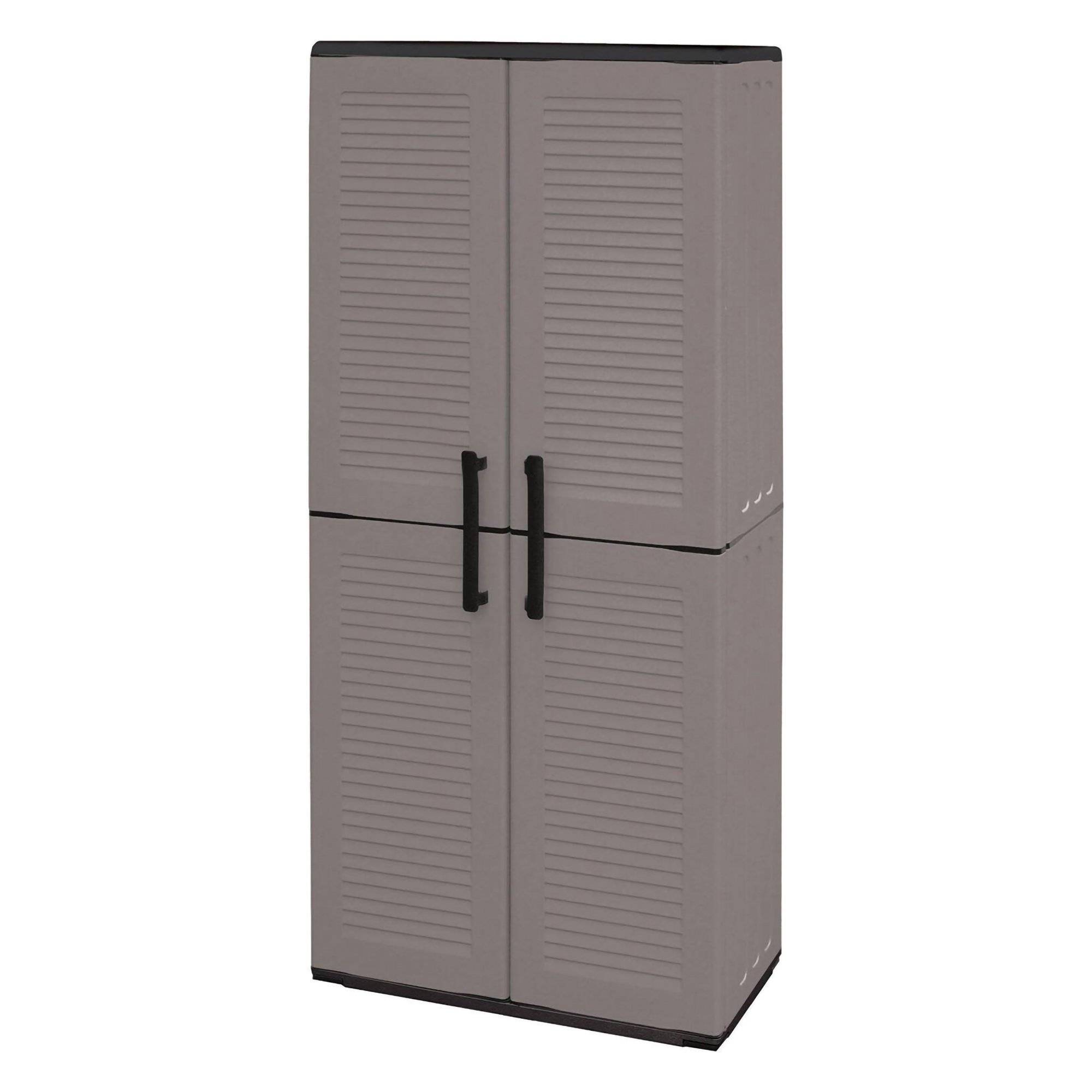 Dmora - Armoire d'extérieur Dambrosin, Meubles de balcon, Armoire polyvalente avec étagères, 68x37h163 cm, Gris et Noir, Finition rayée - Dmora - Image 4
