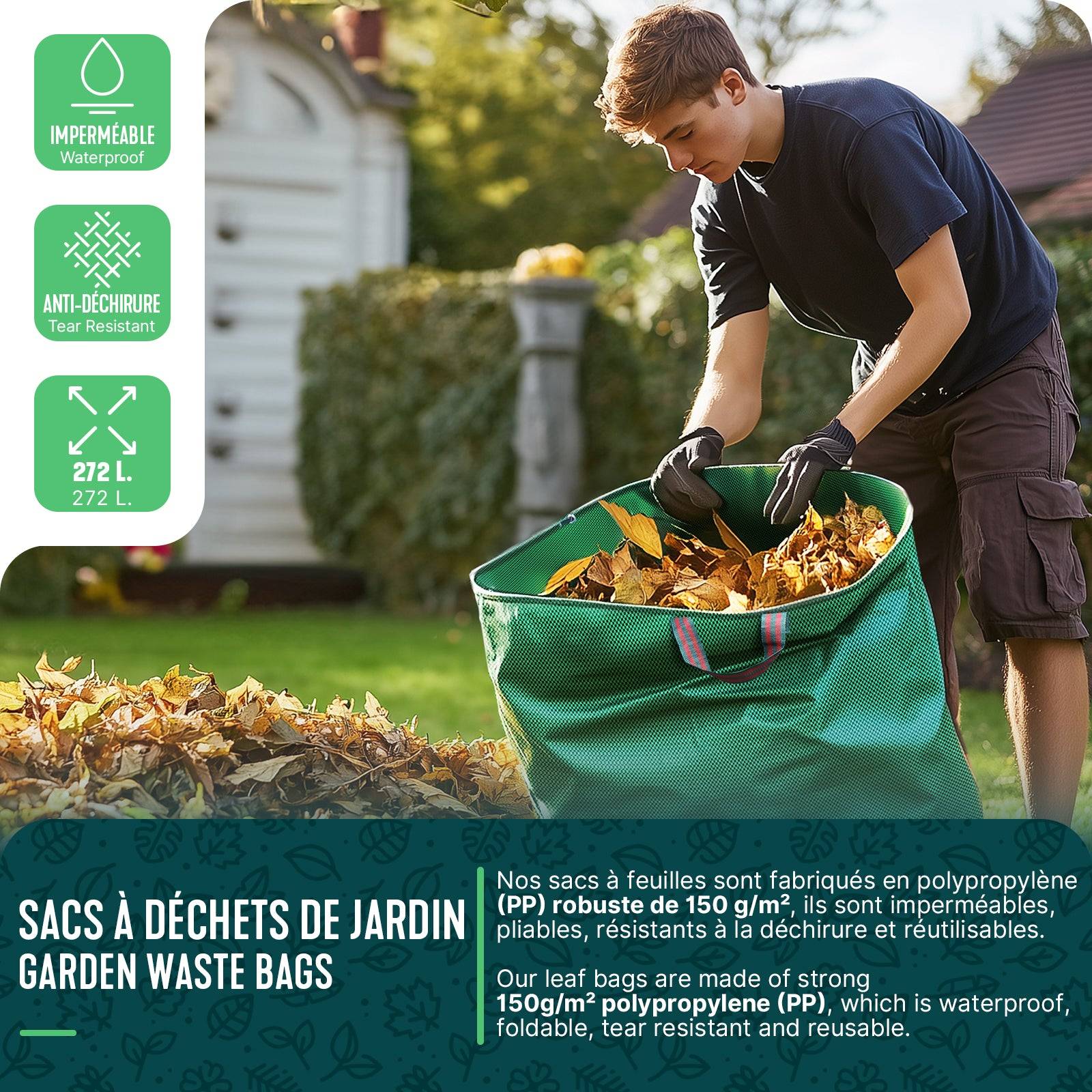 Vounot - Sac de jardin 272L Lot de 3 sacs XXL - Image 2