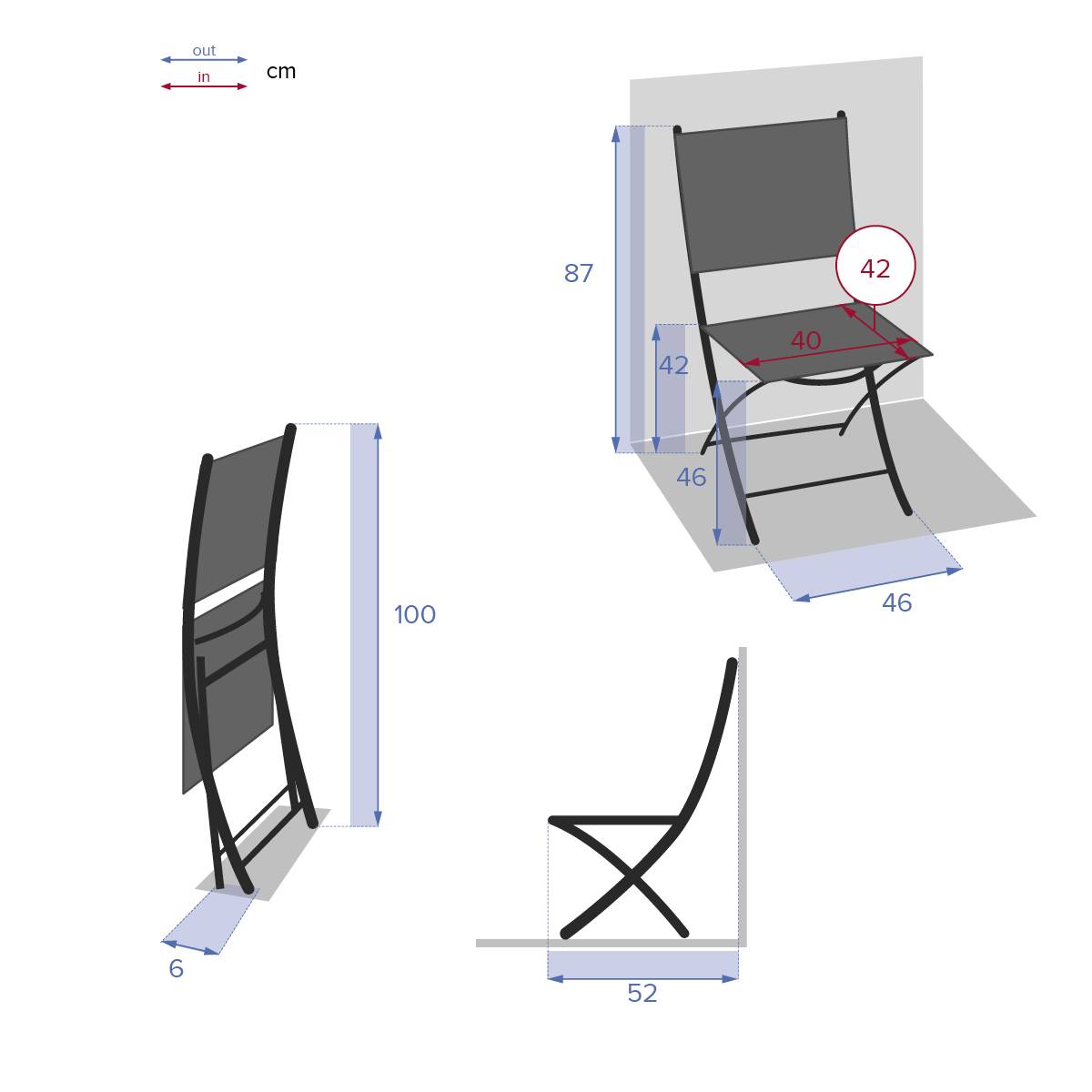 Hesperide - Lot de 4 chaises de jardin pliantes "Modula" bleu canard & graphite acier traité époxy - Hespéride - Imagen 4