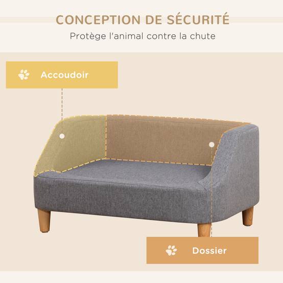 Canapé lit chien chat tissu effet lin scandinave déhoussable confortable 75x55x39cm gris - ComfortXL Outdoor Living - Image 6
