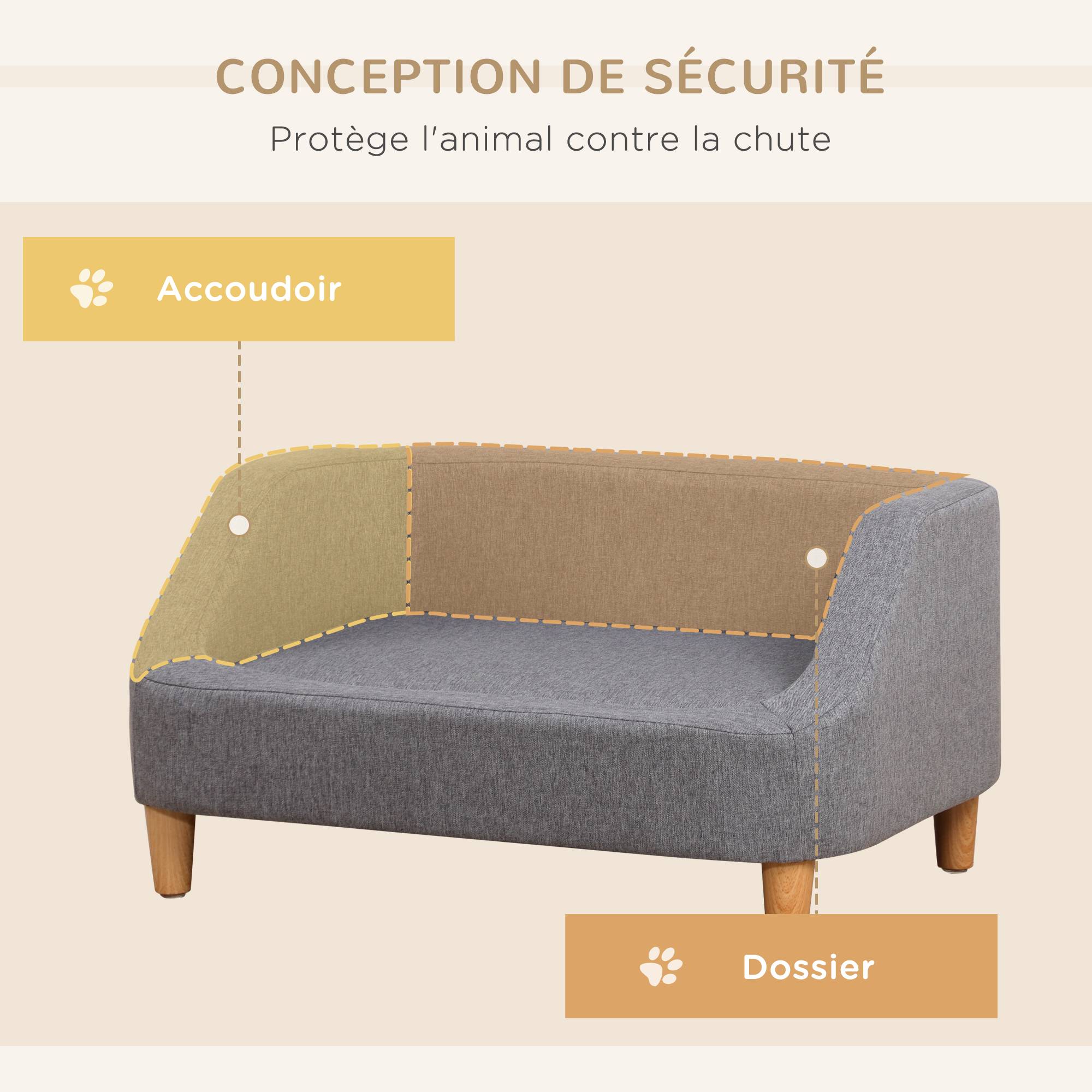 Canapé lit chien chat tissu effet lin scandinave déhoussable confortable 75x55x39cm gris - ComfortXL Outdoor Living - Image 6