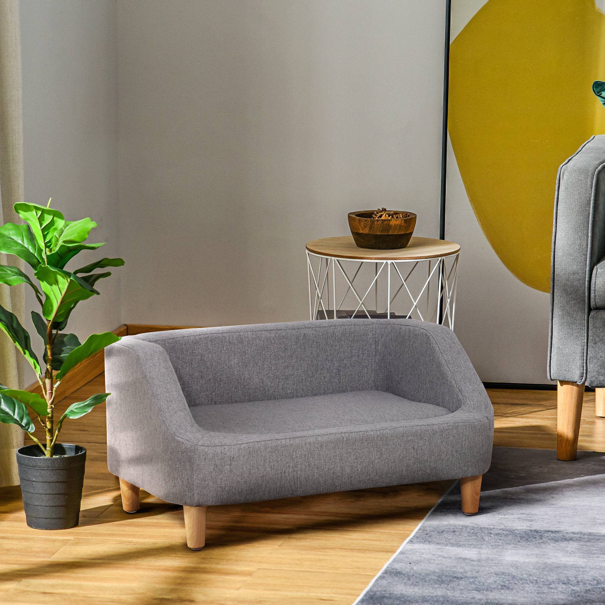 Canapé lit chien chat tissu effet lin scandinave déhoussable confortable 75x55x39cm gris - ComfortXL Outdoor Living - Image 4