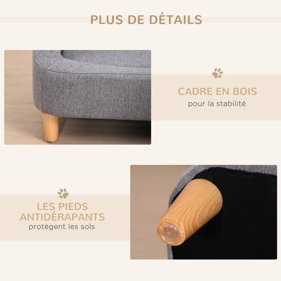 Canapé lit chien chat tissu effet lin scandinave déhoussable confortable 75x55x39cm gris - ComfortXL Outdoor Living - Image 8