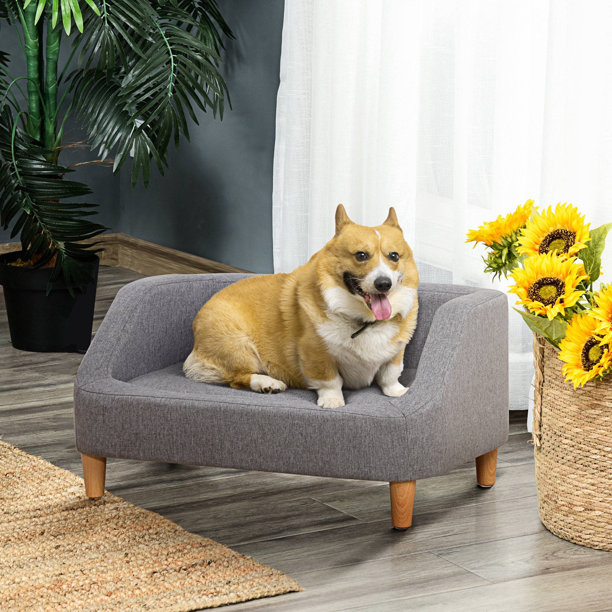 Canapé lit chien chat tissu effet lin scandinave déhoussable confortable 75x55x39cm gris - ComfortXL Outdoor Living - Image 3