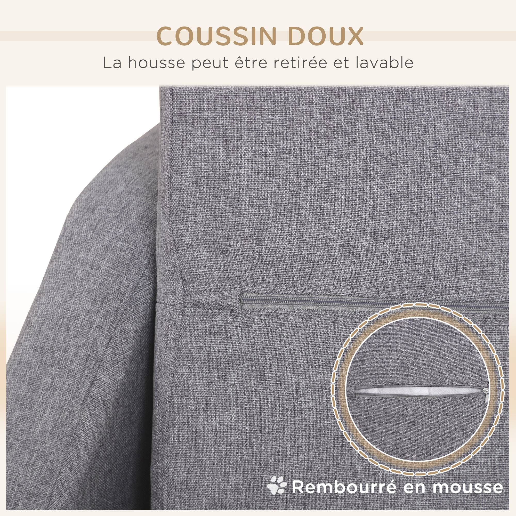 Canapé lit chien chat tissu effet lin scandinave déhoussable confortable 75x55x39cm gris - ComfortXL Outdoor Living - Image 7