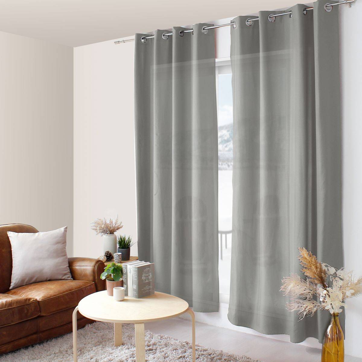 Enjoy Home - Rideau Voilage à Œillets "Zoé" 140x240cm Gris Clair - Image 1