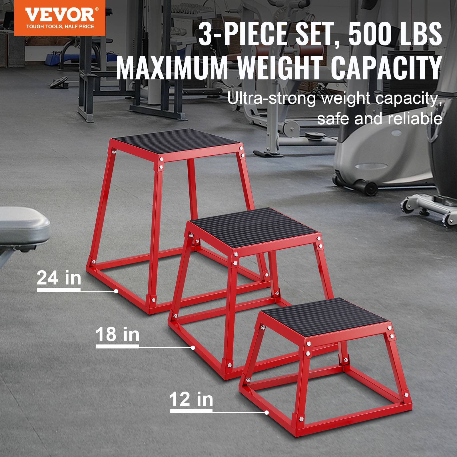 Vevor - VEVOR Boîte pliométrique 3 pcs 305/458/609 mm, capacité 227 kg, antidérapante, empilable, pour musculation, crossfit et entraînement à domicile. - Image 2