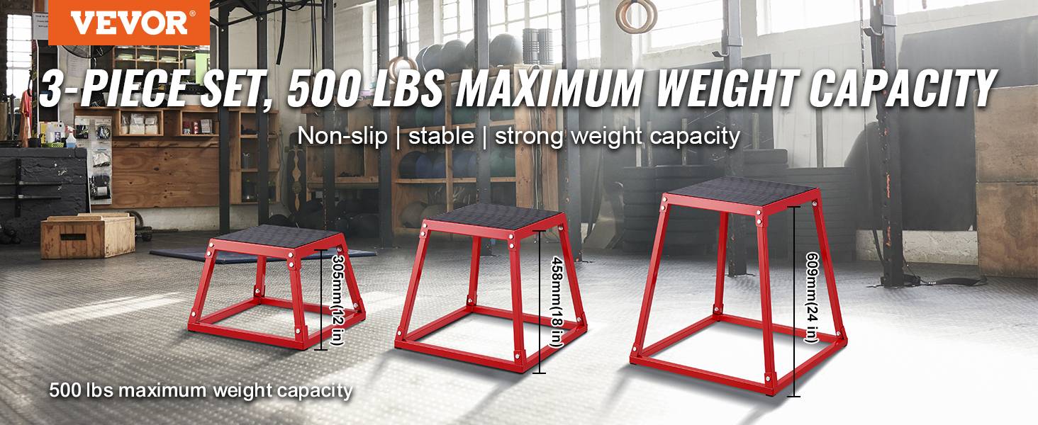 Vevor - VEVOR Boîte pliométrique 3 pcs 305/458/609 mm, capacité 227 kg, antidérapante, empilable, pour musculation, crossfit et entraînement à domicile. - Image 9