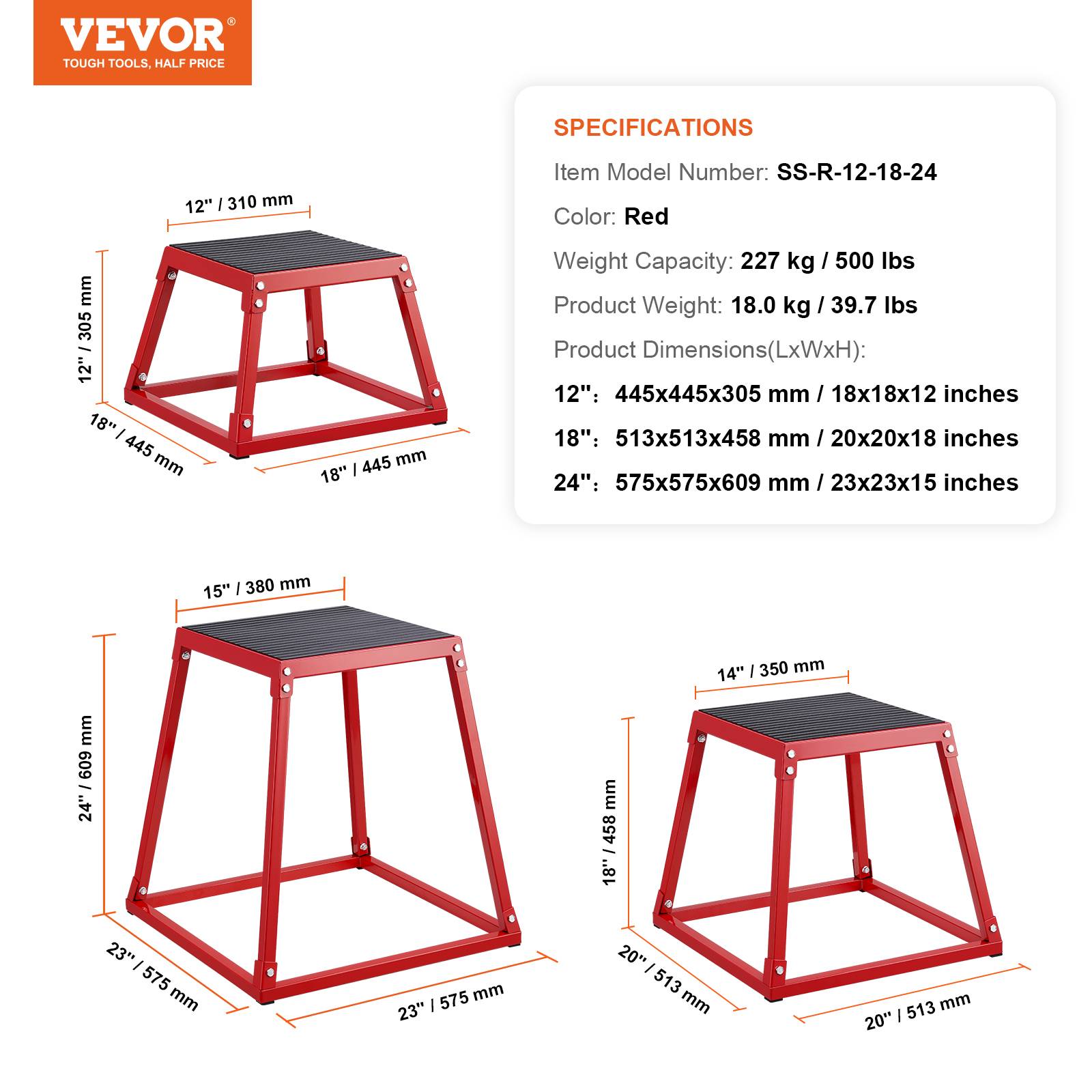 Vevor - VEVOR Boîte pliométrique 3 pcs 305/458/609 mm, capacité 227 kg, antidérapante, empilable, pour musculation, crossfit et entraînement à domicile. - Image 6