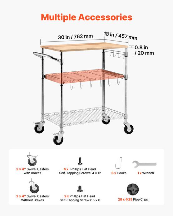 VEVOR Chariot de Rangement Desserte à Roulettes 3 Niveaux 76,2x45,7x91,4 cm - Image 5