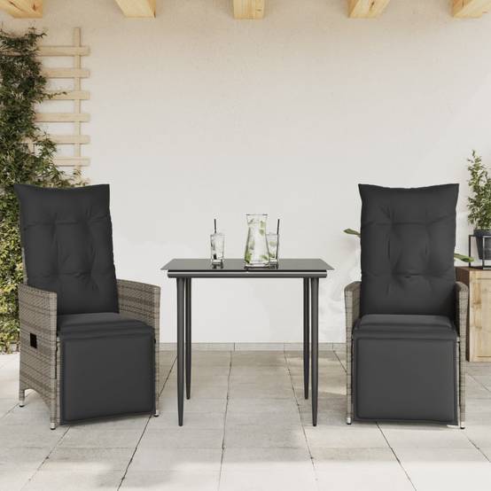 Chaise Inclinable de Jardin avec Coussins Gris Résine Tressée 56 x 59 x 92 cm, Poids :19.8kg - PANGIVO - Image 2