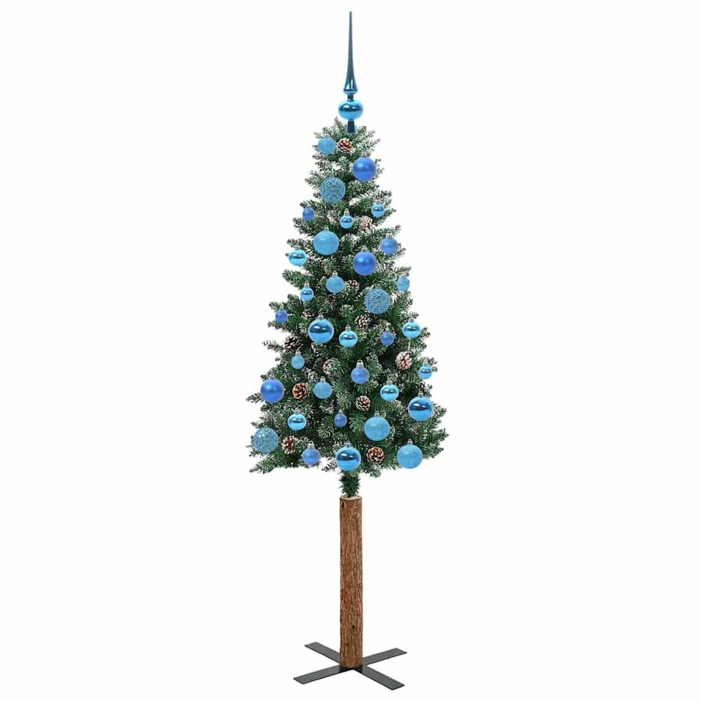 Sapin de Noël | Arbre de Noël mince Vert 150 cm PVC et bois de pin massif Maison Chic - Image 4