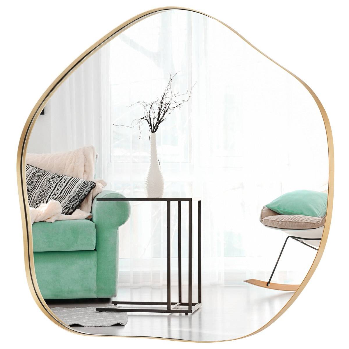 Helloshop26 - Miroir mural irrégulier 75,5 x 70 cm miroir asymétrique avec cadre en métal avec vis d'expansion miroir de courtoisie décoratif pour salon or - Imagen 1
