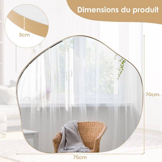 Helloshop26 - Miroir mural irrégulier 75,5 x 70 cm miroir asymétrique avec cadre en métal avec vis d'expansion miroir de courtoisie décoratif pour salon or - Imagen 4