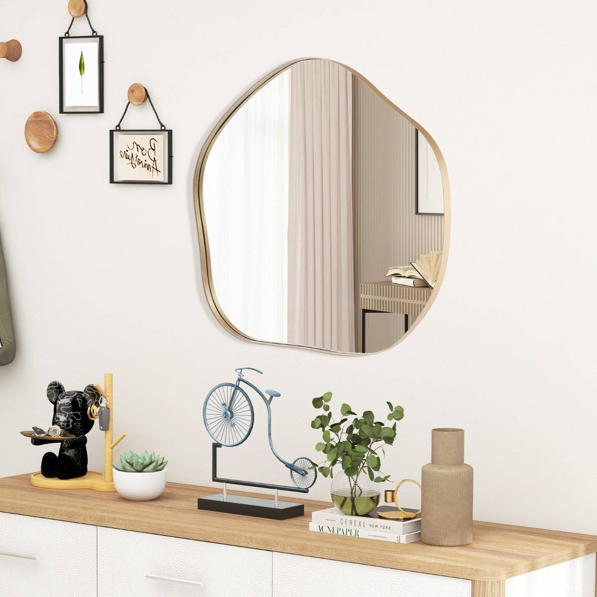 Helloshop26 - Miroir mural irrégulier 75,5 x 70 cm miroir asymétrique avec cadre en métal avec vis d'expansion miroir de courtoisie décoratif pour salon or - Imagen 2