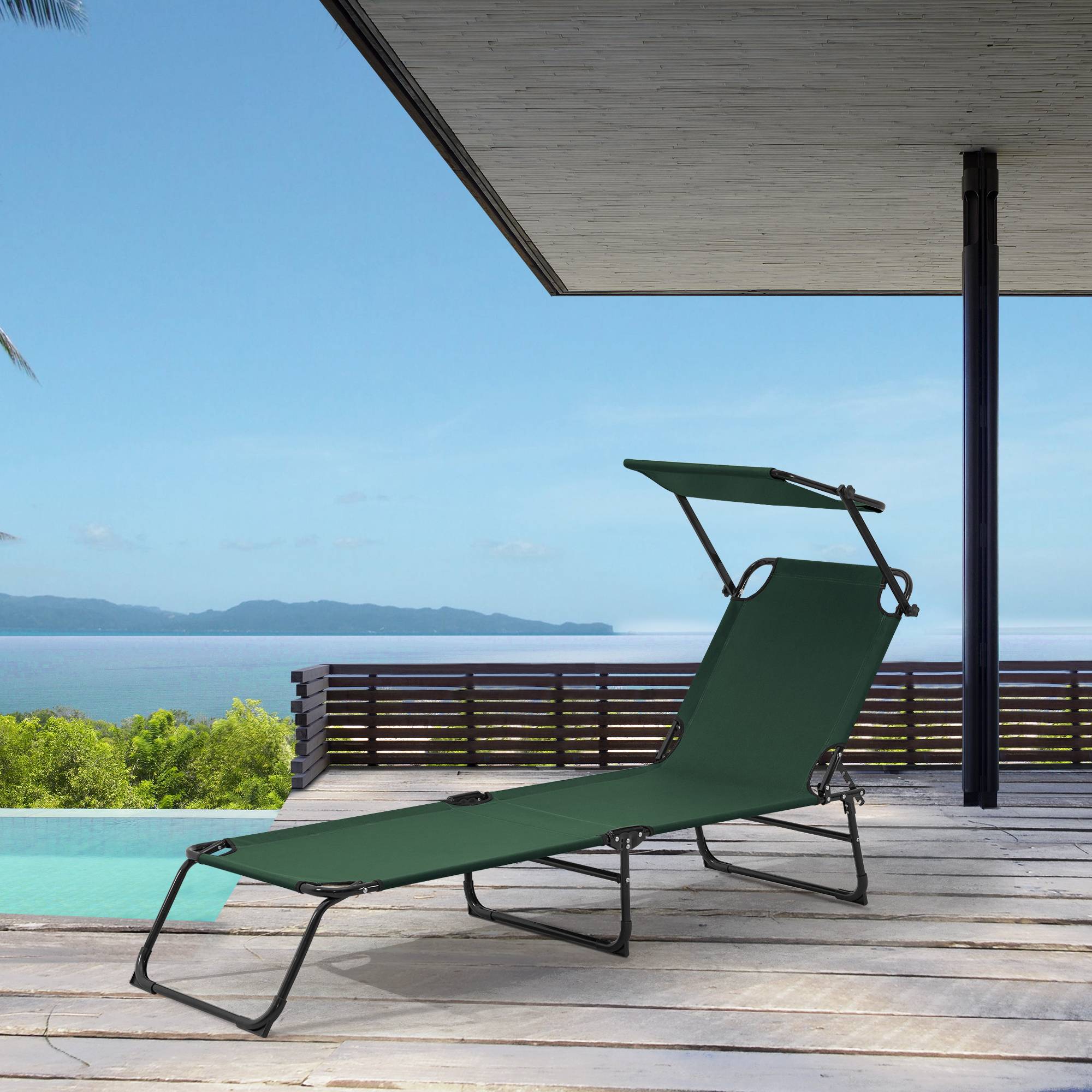 Casa.Pro - Tumbona Plegable Lomeda con Parasol Verde Oscuro 187 x 53 x 27 cm [casa.pro] - Imagen 2