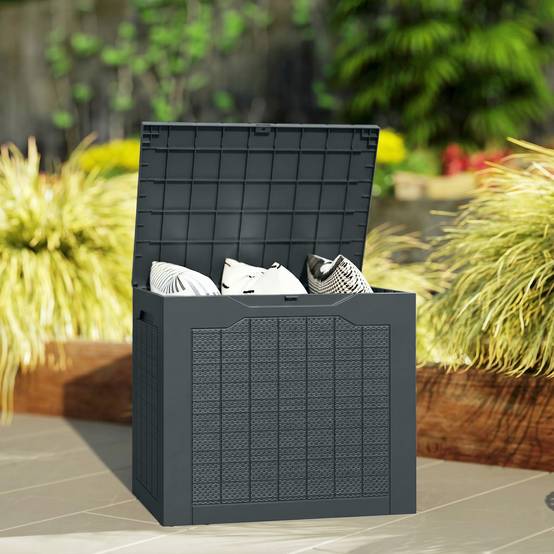 ComfortXL - Coffre de jardin PP 97 L gris foncé 56 x 41 x 50 cm rangement étanche portable - ComfortXL Outdoor Living - Image 3