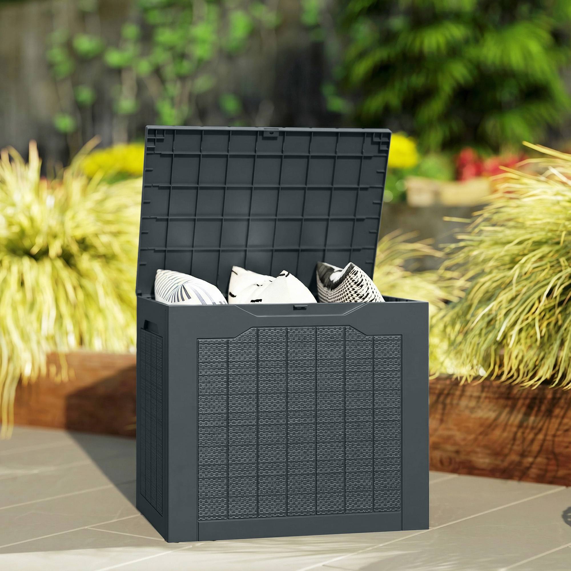 ComfortXL - Coffre de jardin PP 97 L gris foncé 56 x 41 x 50 cm rangement étanche portable - ComfortXL Outdoor Living - Image 3