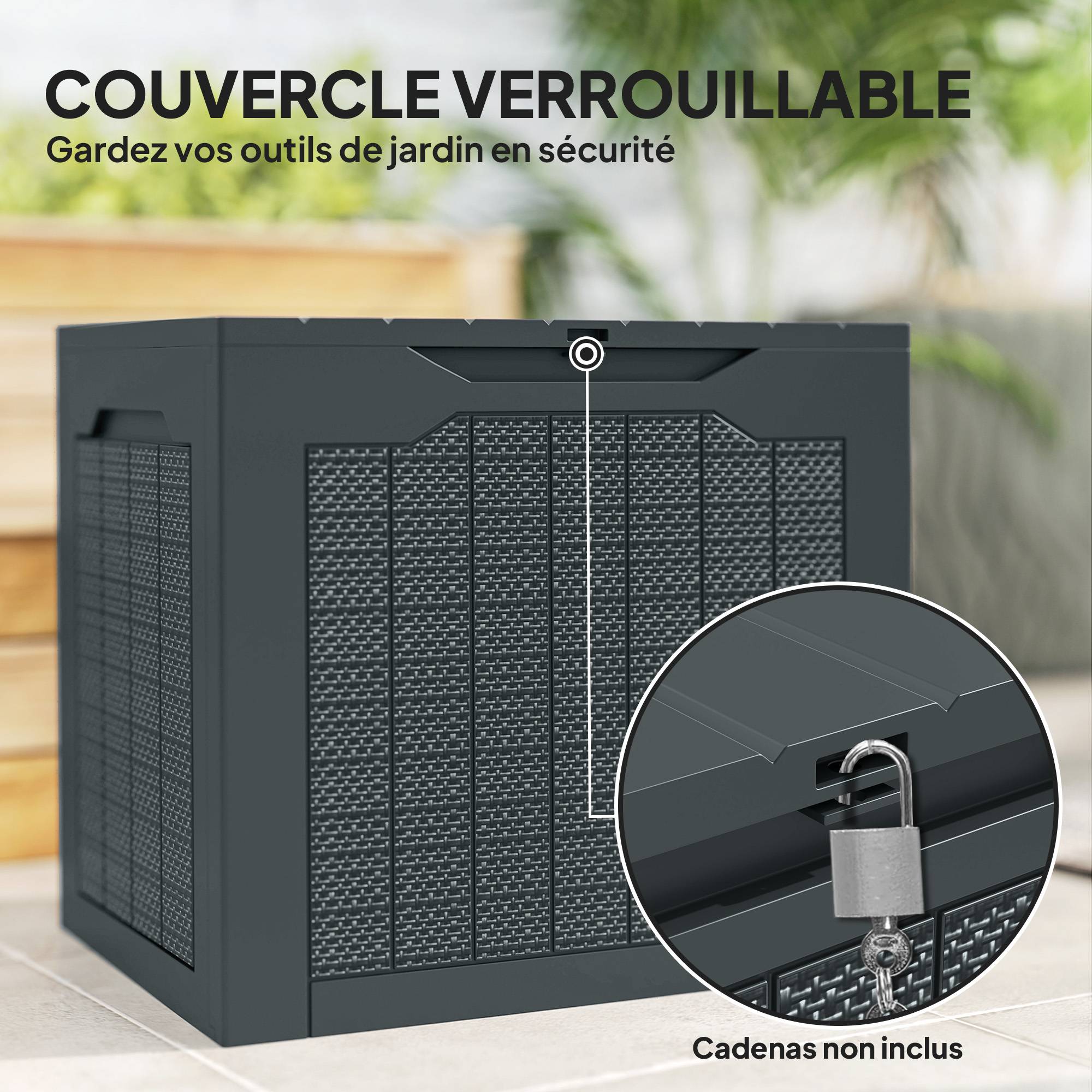 ComfortXL - Coffre de jardin PP 97 L gris foncé 56 x 41 x 50 cm rangement étanche portable - ComfortXL Outdoor Living - Image 7