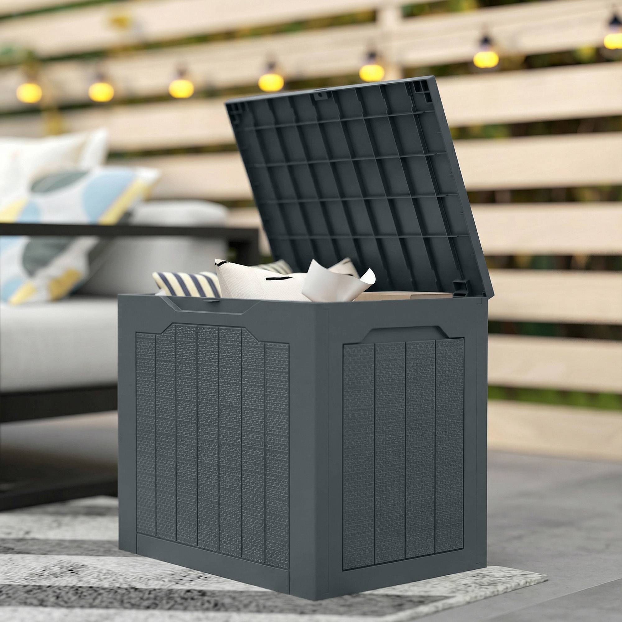 ComfortXL - Coffre de jardin PP 97 L gris foncé 56 x 41 x 50 cm rangement étanche portable - ComfortXL Outdoor Living - Image 9