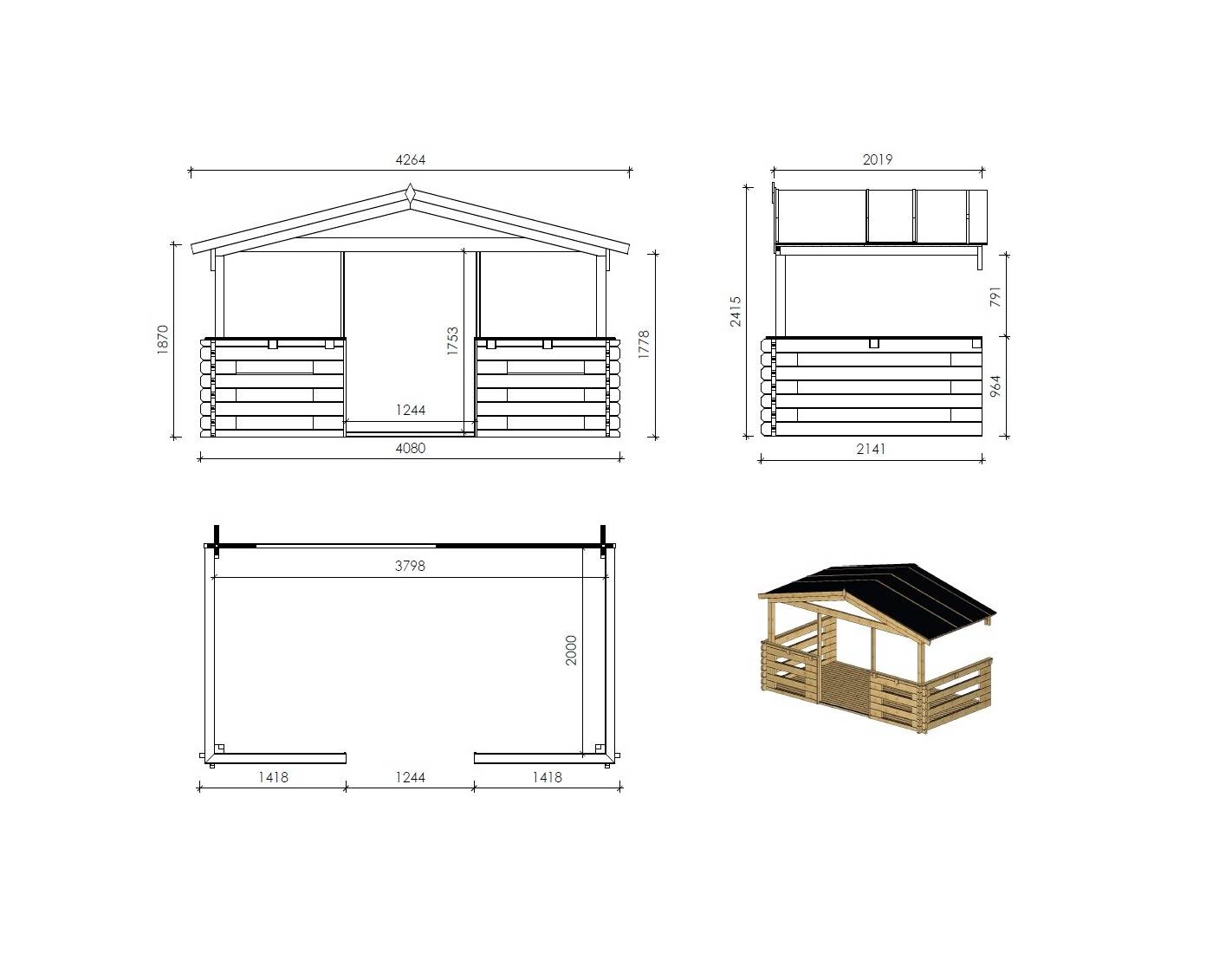 Altanka - Abri de jardin en bois - 4x4 m + terrasse avec balustrade et avant-toit en bois - 24 m2 - DOM371+DOM617+DOM545+POD04 - ALTANKA - Imagen 4