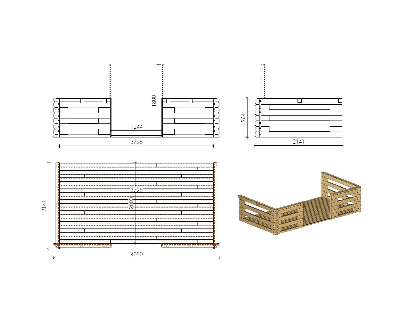 Altanka - Abri de jardin en bois - 4x4 m + terrasse avec balustrade et avant-toit en bois - 24 m2 - DOM371+DOM617+DOM545+POD04 - ALTANKA - Imagen 8