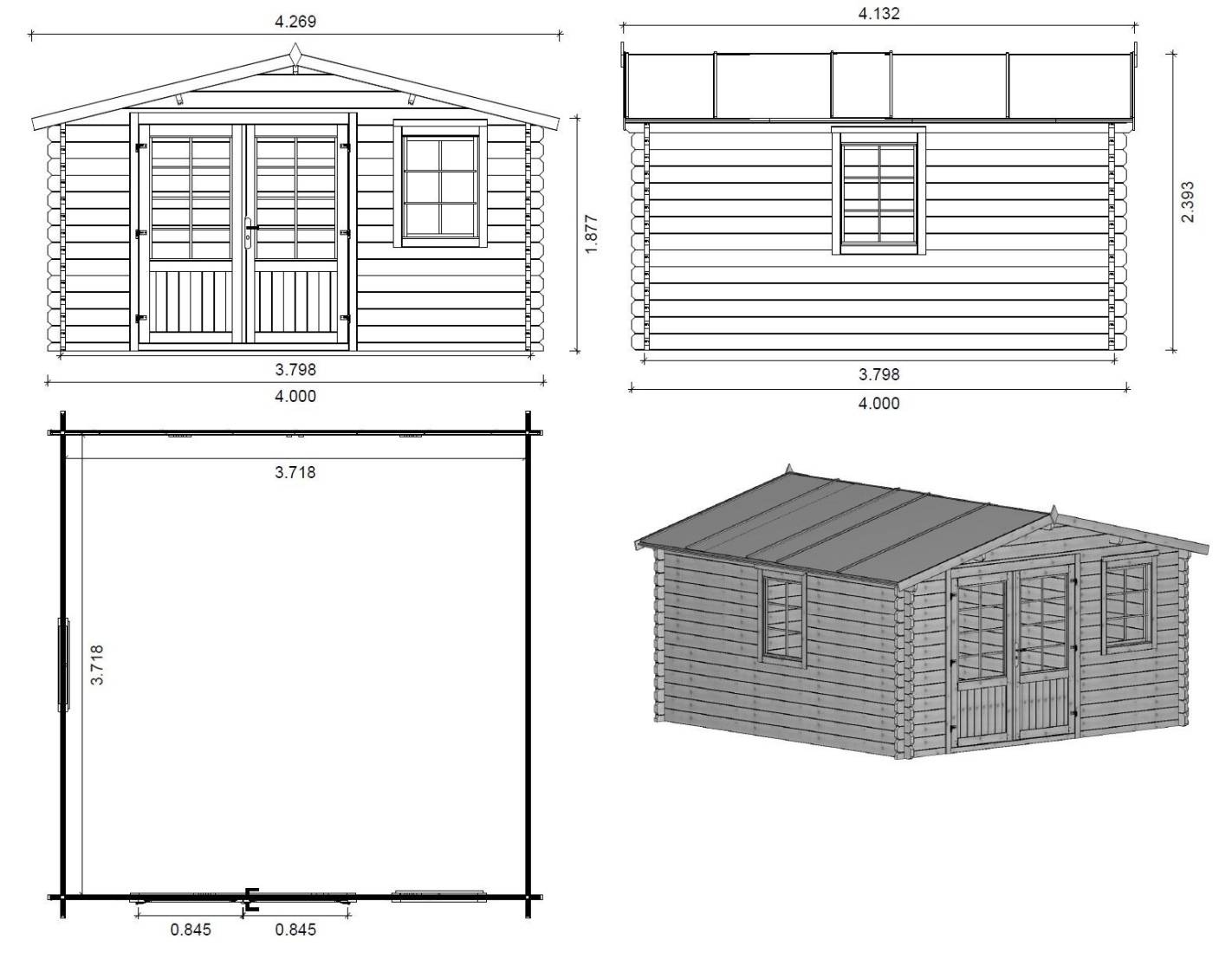 Altanka - Abri de jardin en bois - 4x4 m + terrasse avec balustrade et avant-toit en bois - 24 m2 - DOM371+DOM617+DOM545+POD04 - ALTANKA - Imagen 2