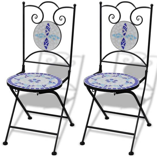 Maison Chic - Ensemble 3 pcs de bistro - Salon De Jardin - Mobilier extérieur Carreaux céramiques Bleu et blanc MI612 - Image 6