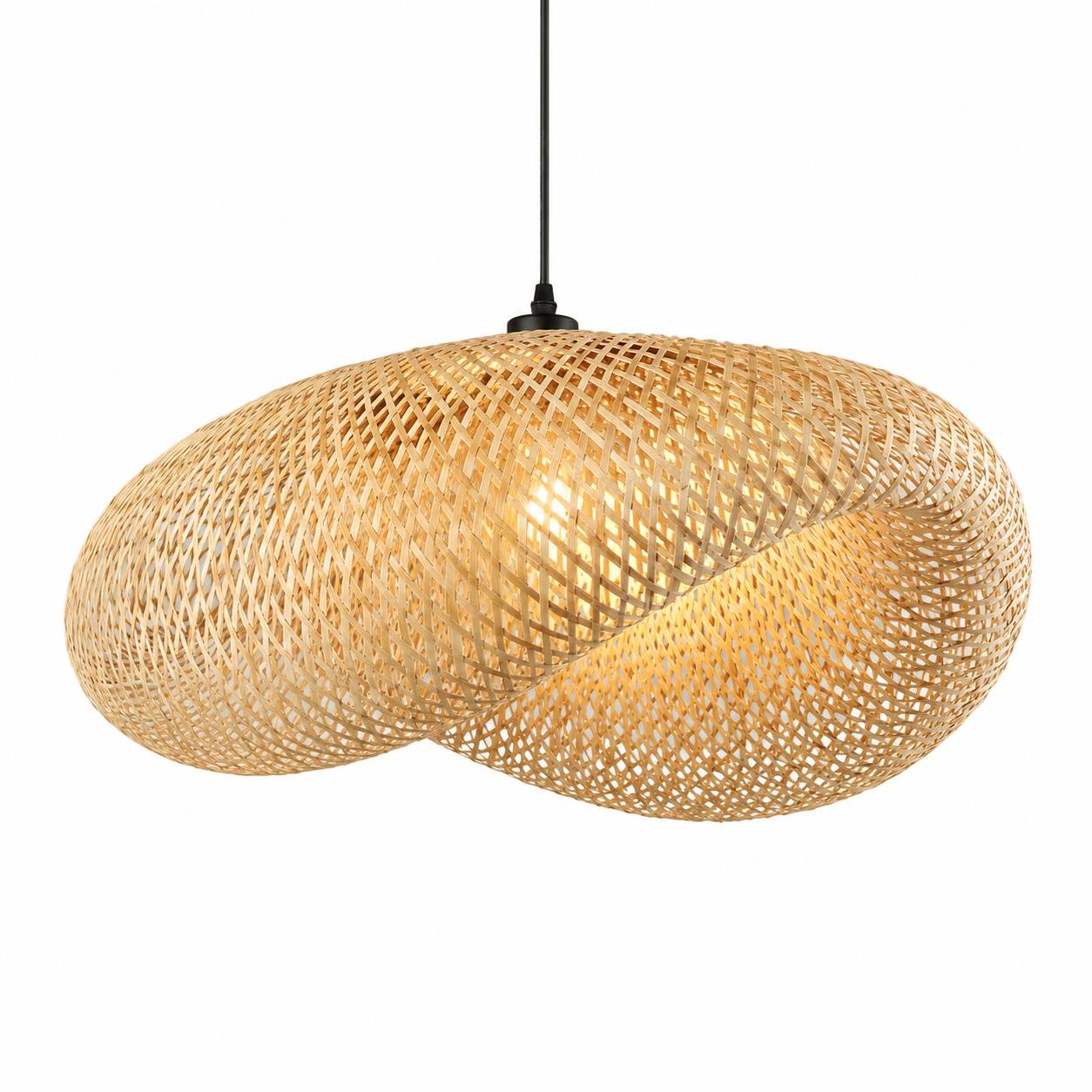 Suspension en Rotin Tresse Artisanale Abat-jour en Bambou Design Chapeau - Image 1