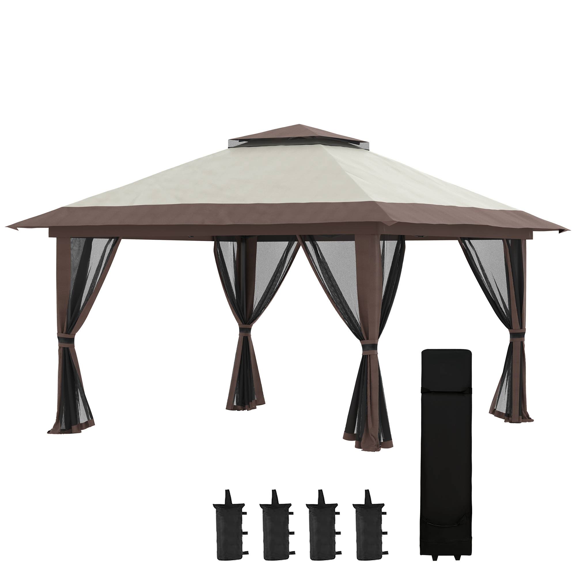 Maison Chic - Tonnelle barnum de jardin pop-up pliant double toit anti UV 50+ avec moustiquaires 3,9x3,9m Beige fr470