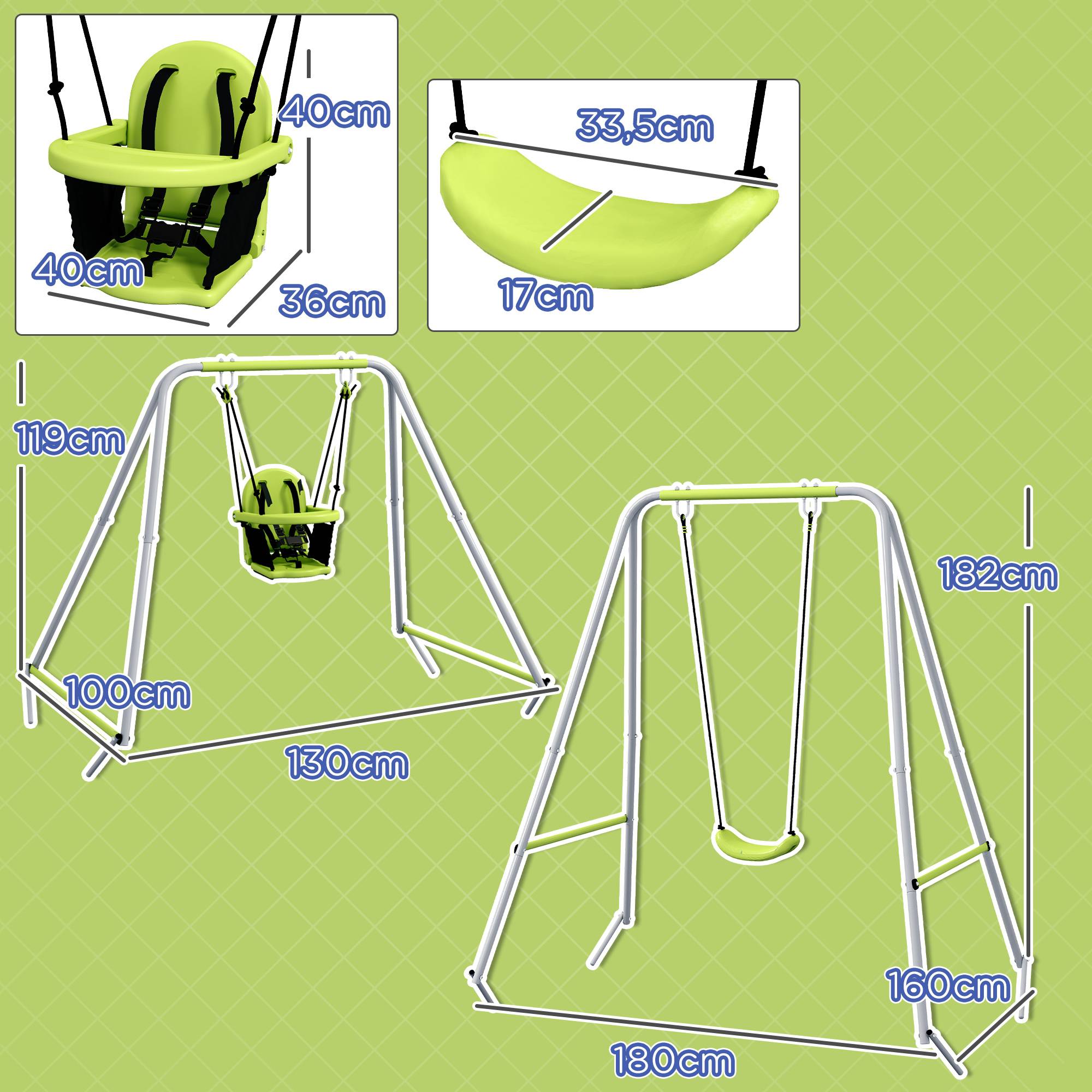 Outsunny - Portique balançoire évolutive - siège haut, accoudoirs, ceinture sécurité 5 points, barre protection - métal époxy gris vert - Outsunny - Imagen 3