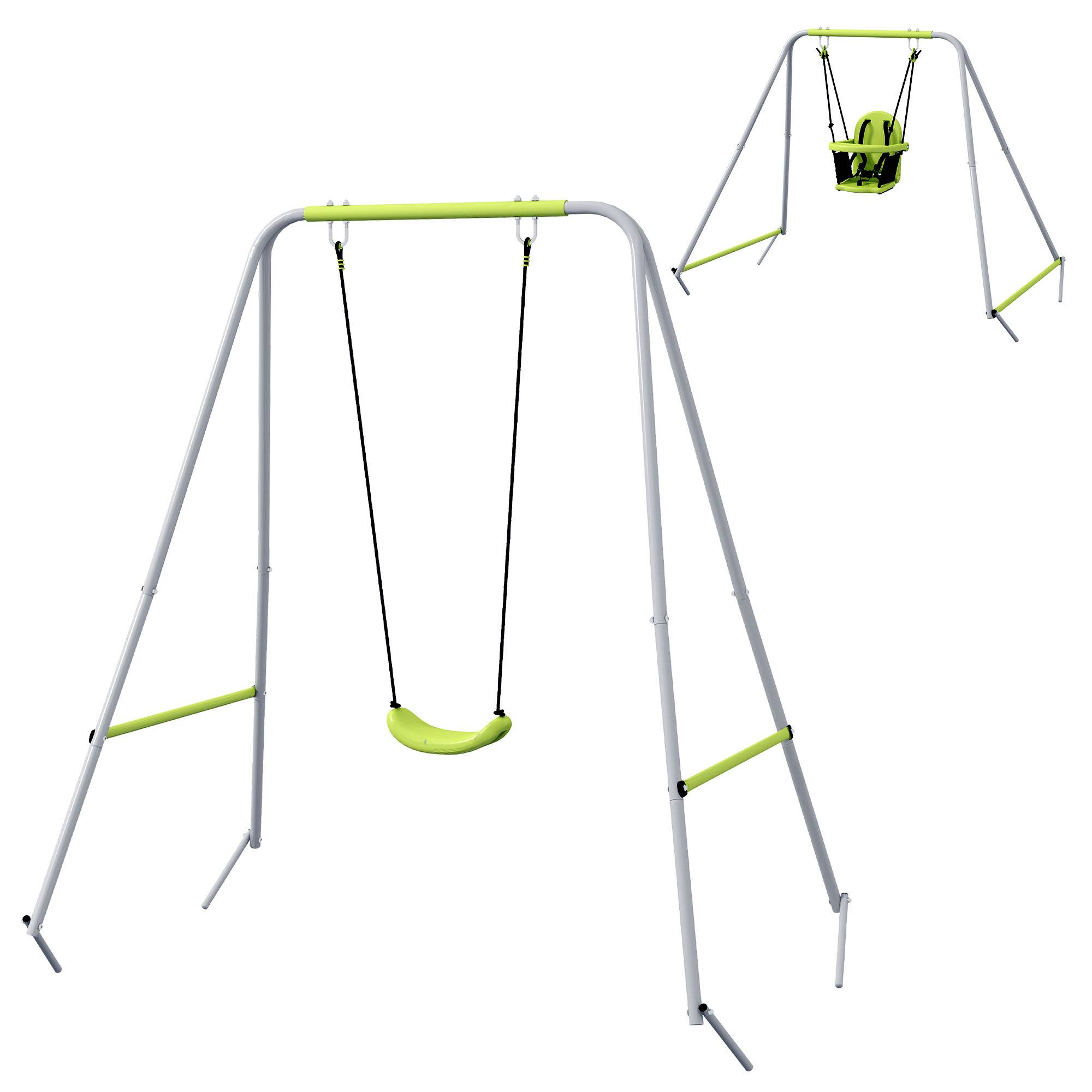 Outsunny - Portique balançoire évolutive - siège haut, accoudoirs, ceinture sécurité 5 points, barre protection - métal époxy gris vert - Outsunny - Imagen 1