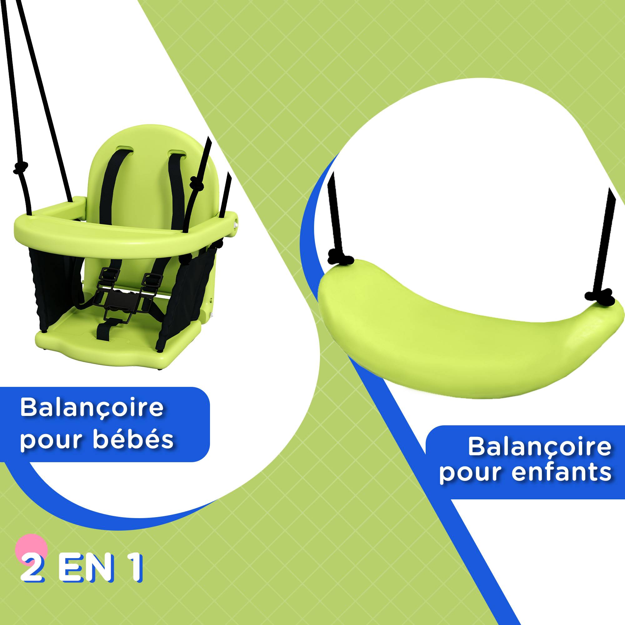 Outsunny - Portique balançoire évolutive - siège haut, accoudoirs, ceinture sécurité 5 points, barre protection - métal époxy gris vert - Outsunny - Imagen 4