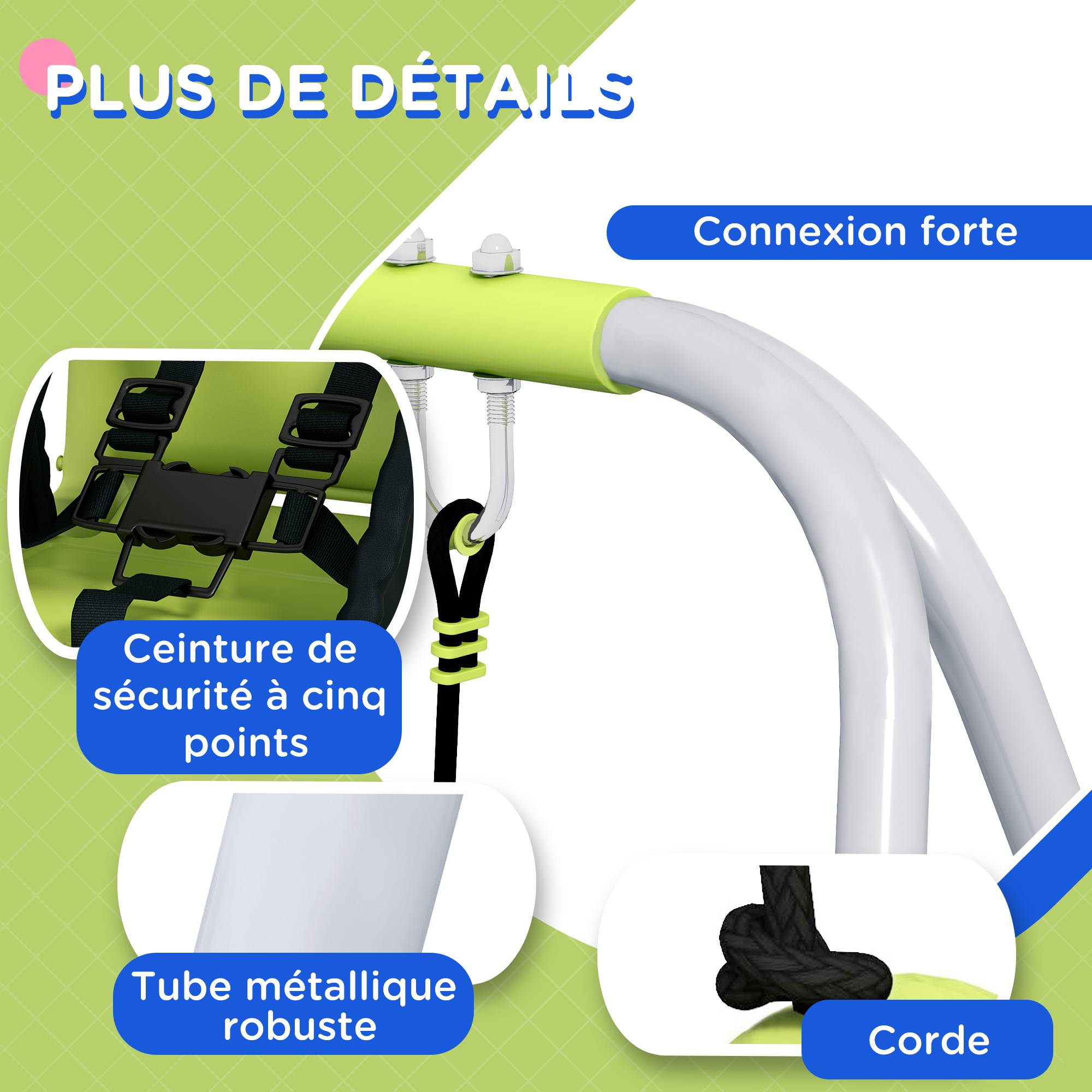 Outsunny - Portique balançoire évolutive - siège haut, accoudoirs, ceinture sécurité 5 points, barre protection - métal époxy gris vert - Outsunny - Imagen 6