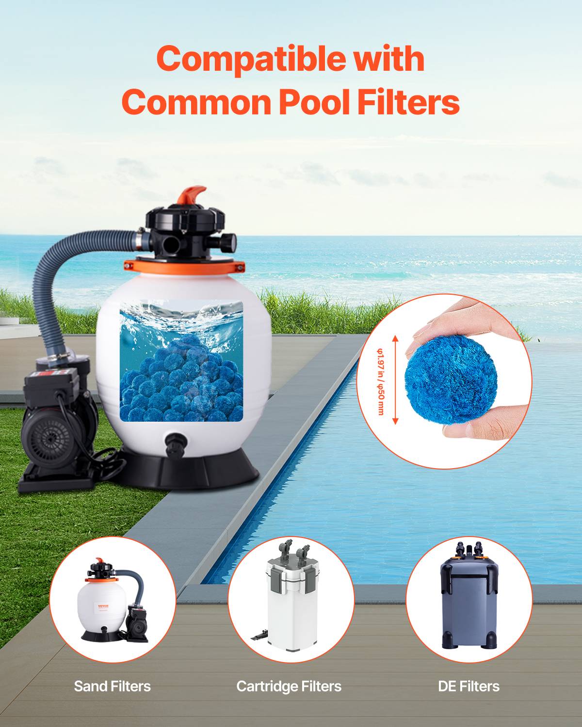 Vevor - VEVOR Boules filtrantes pour filtre à sable 0,71 kg, fibres polyester réutilisables, sac de lavage inclus, compatible filtres sable/cartouche/DE, bleu - Image 7